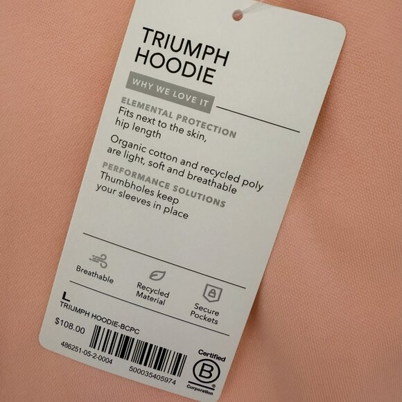 Athleta Triumph Hoodie Large Bright Peach NWT (Bundle 2+ items for 20% off) - Picture 2 of 2